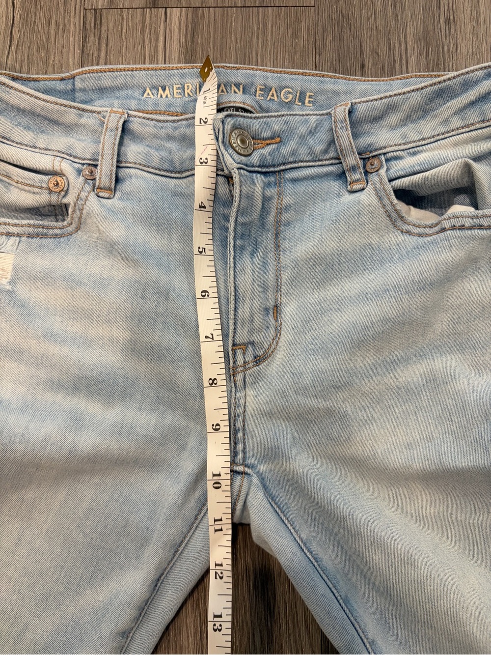 American Eagle Outfitters Light Blue Distressed Flare Jeans - Picture 9 of 9